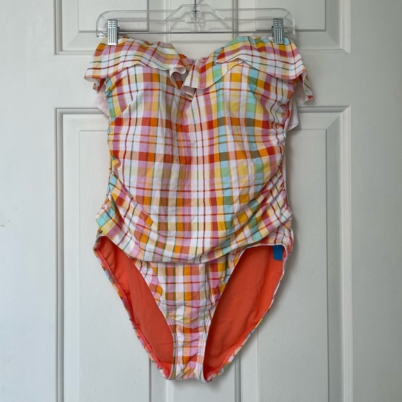 NWT Bleu Rod Beattie Multicolour Plaid Ruffle One-Piece Swimsuit 14 - Picture 2 of 16